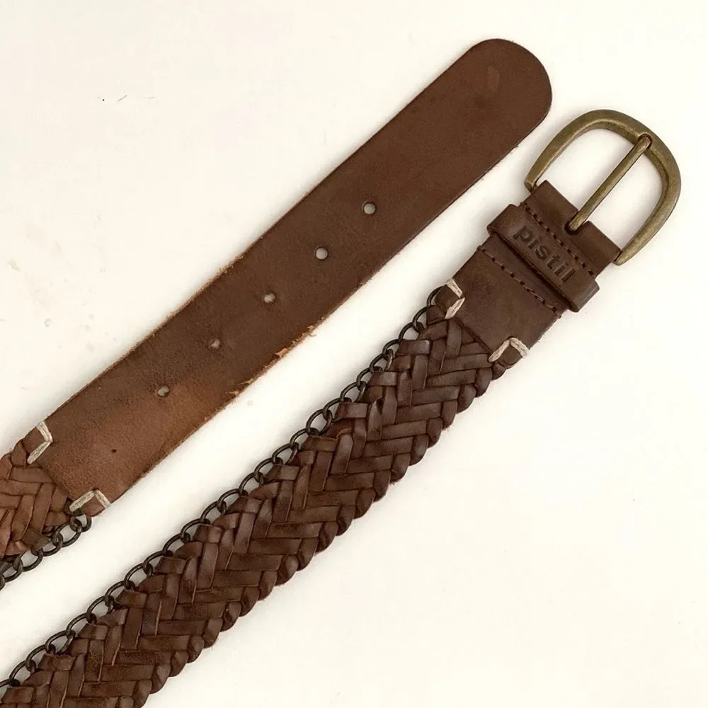 Pistil Brown Leather with chain embellishments Belt sz L Boho Western Pop Star